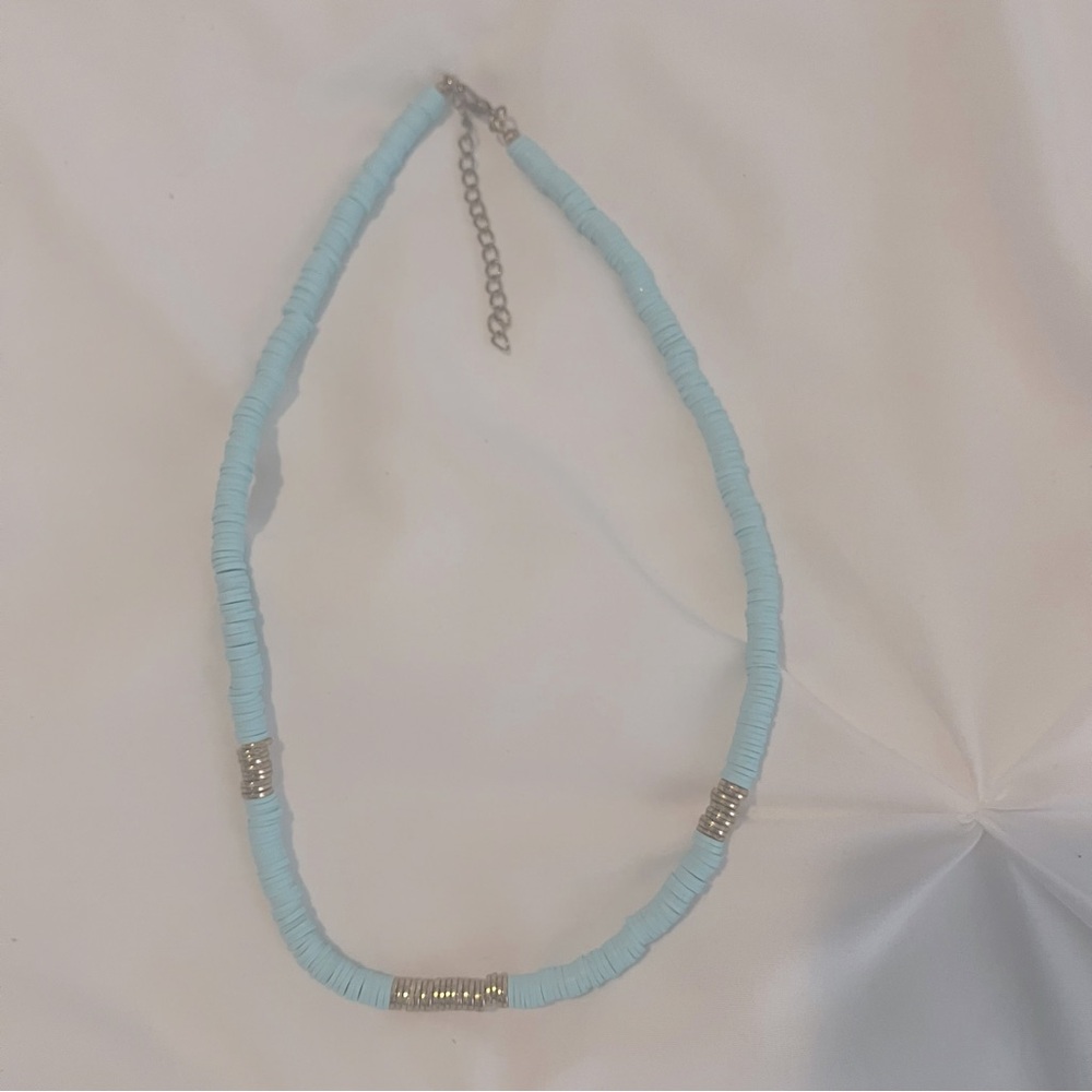 Boho Clay Necklace Blue Gold